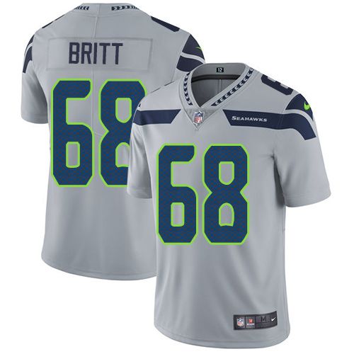 Men Seattle Seahawks #68 Justin Britt Nike Grey Vapor Limited NFL Jersey->seattle seahawks->NFL Jersey
